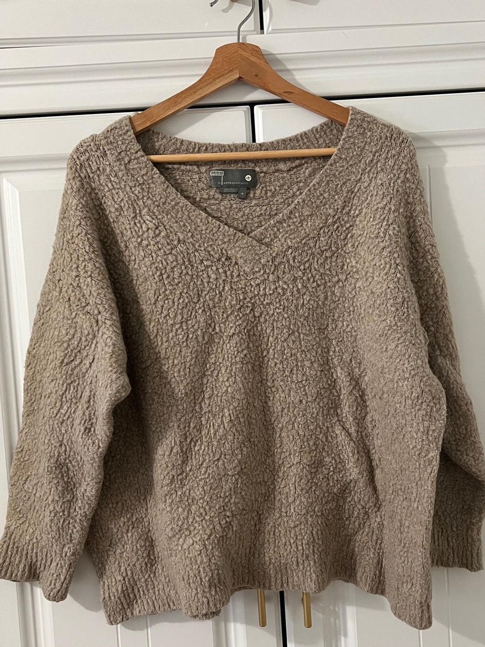 Anthropologie Bouclé V-Neck Sweater in Taupe
